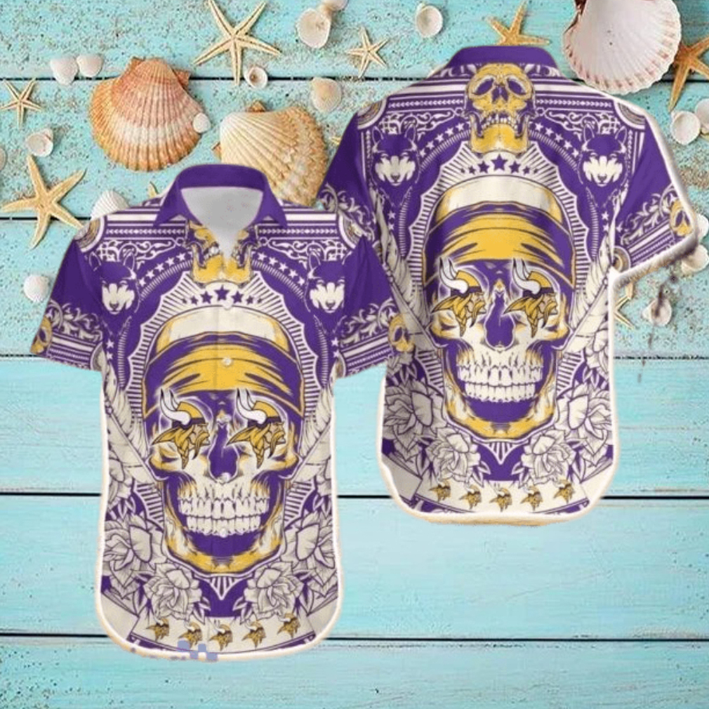 Minnesota Vikings Skull Nfl Hawaiian Shirt For Fans