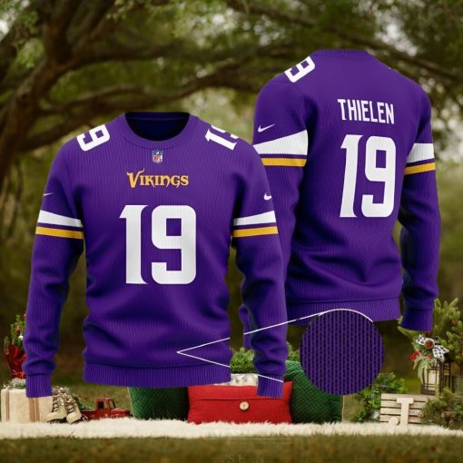 Minnesota Vikings Thielen 19 NFL Season Knitted Ugly Christmas Sweater Custom Number And Name Fans Gift