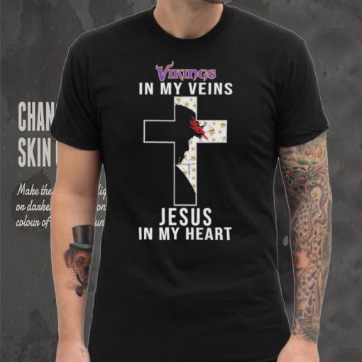 Minnesota Vikings in My Veins Jesus in My Heart 2024 Shirt