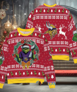 Minnesota Vikings x Grinch NFL Dr. Seuss How the Grinch Stole Christmas with Super Bowl Trophy Ugly Christmas Sweater Red