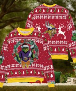 Minnesota Vikings x Grinch NFL Dr. Seuss How the Grinch Stole Christmas with Super Bowl Trophy Ugly Christmas Sweater Red