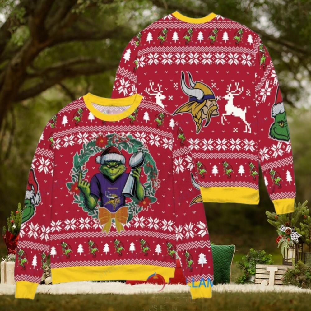 Minnesota Vikings x Grinch NFL Dr. Seuss How the Grinch Stole Christmas with Super Bowl Trophy Ugly Christmas Sweater Red Minnesota Vikings x Grinch NFL Dr. Seuss How the Grinch Stole Christmas with Super Bowl Trophy Ugly Christmas Sweater Red