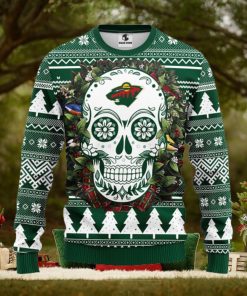 Minnesota Wild Skull Flower Ugly Christmas Ugly Sweater