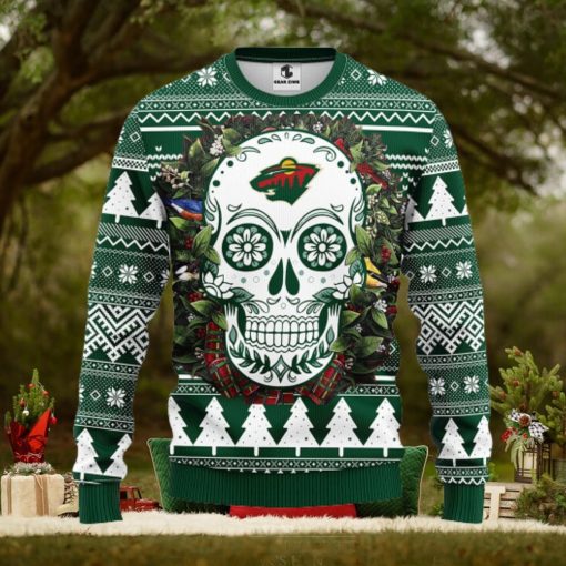 Minnesota Wild Skull Flower Ugly Christmas Ugly Sweater