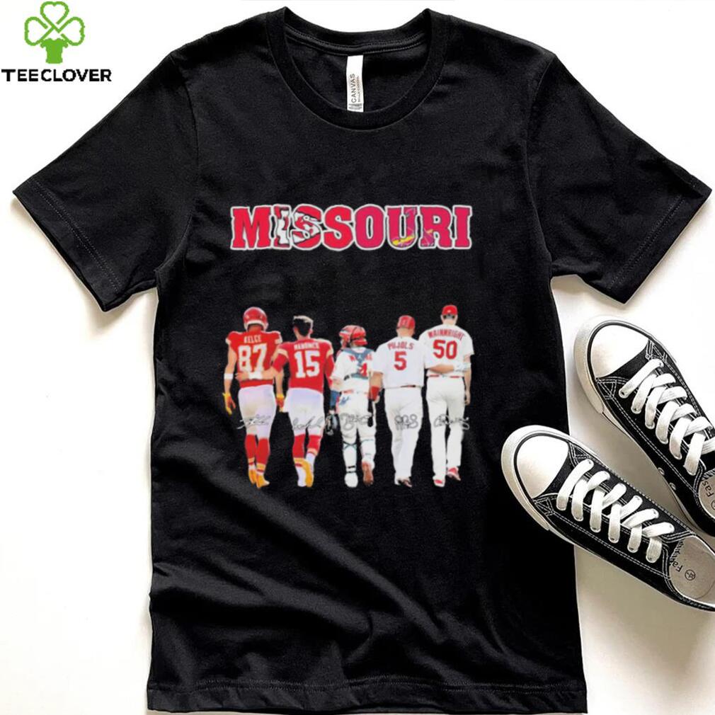 Missouri Sports Teams Kelce Mahomes Molina Pujols And Wainwright Signatures Shirt Missouri Sports Teams Kelce Mahomes Molina Pujols And Wainwright Signatures Shirt