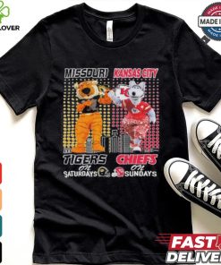 Missouri Tigers On Saturdays and Kansas City Chiefs On Sundays Mascots T Shirt 2 Missouri Tigers On Saturdays and Kansas City Chiefs On Sundays Mascots T Shirt