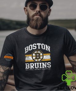 Mitchell & Ness Adult Boston Bruins Striped Logo Lockup Black T Shirt