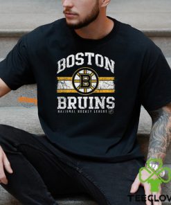 Mitchell & Ness Adult Boston Bruins Striped Logo Lockup Black T Shirt