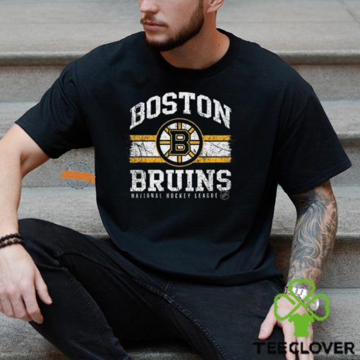 Mitchell & Ness Adult Boston Bruins Striped Logo Lockup Black T Shirt