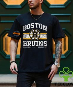 Mitchell & Ness Adult Boston Bruins Striped Logo Lockup Black T Shirt