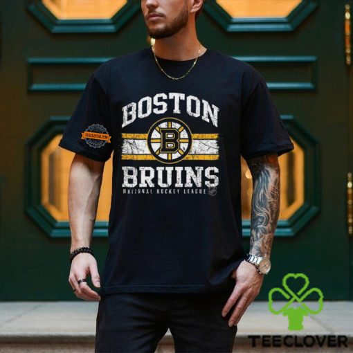 Mitchell & Ness Adult Boston Bruins Striped Logo Lockup Black T Shirt