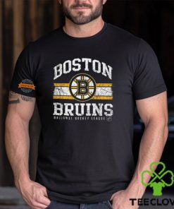 Mitchell & Ness Adult Boston Bruins Striped Logo Lockup Black T Shirt