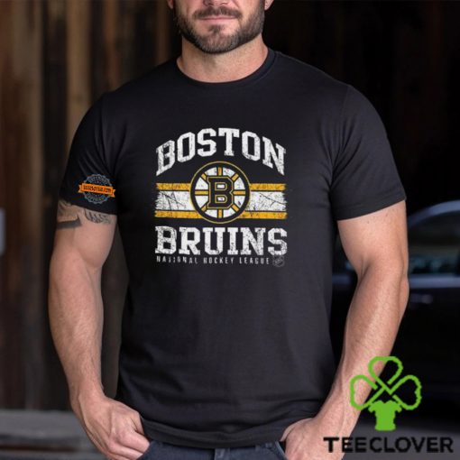 Mitchell & Ness Adult Boston Bruins Striped Logo Lockup Black T Shirt