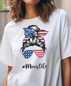 Mom Life Messy Bun America Flag Mothers Day Gift 4th Of July T Shirt