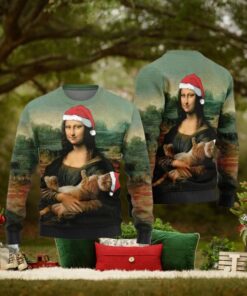 Mona Lisa Cat Christmas Sweater Gift For Holiday