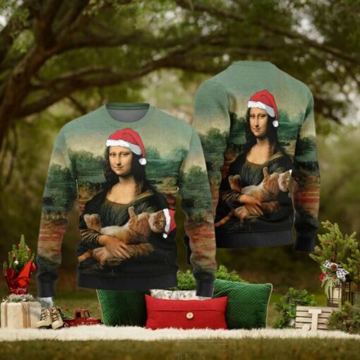 Mona Lisa Cat Christmas Sweater Gift For Holiday