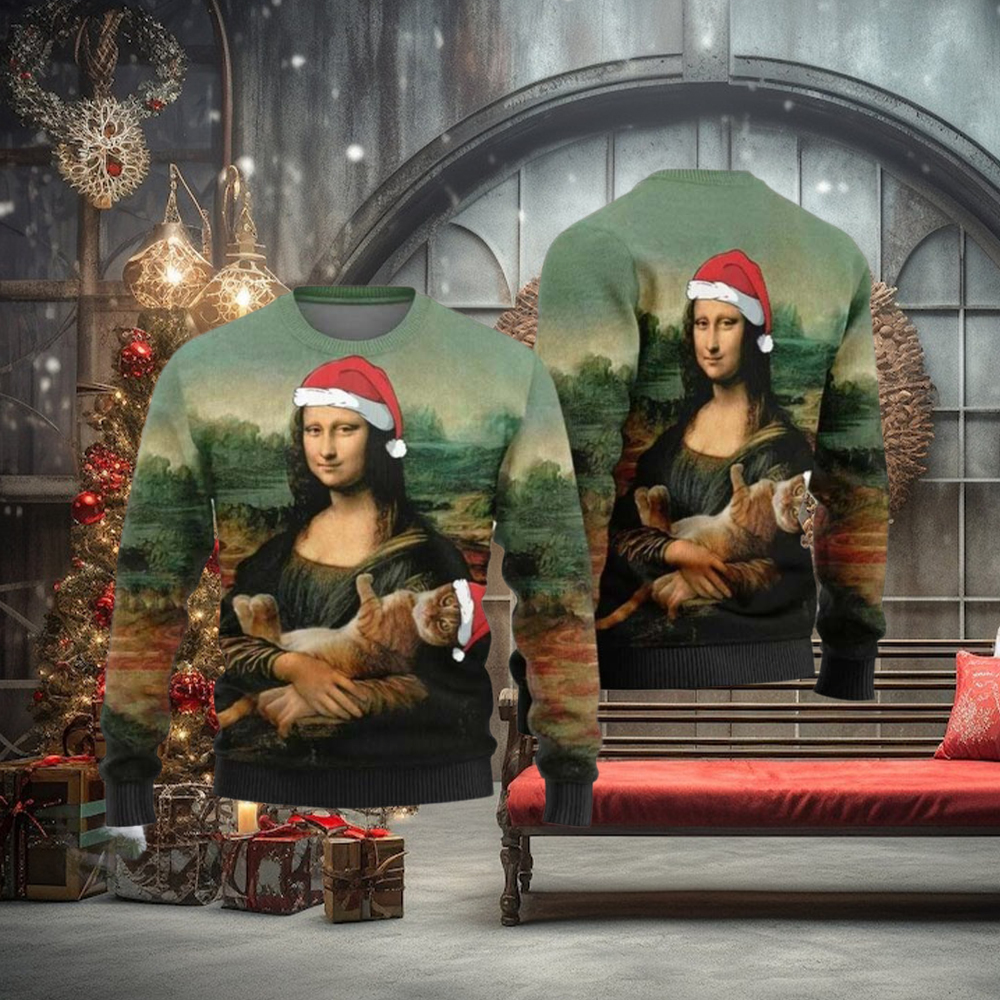 Mona Lisa Cat Christmas Sweater Gift For Holiday Mona Lisa Cat Christmas Sweater Gift For Holiday