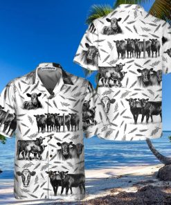 Monochrome Black Angus And Wheat Pattern Cow Hawaiian Shirt, Funny Hawaiian Shirt With Cows