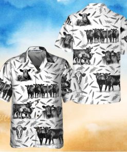 Monochrome Black Angus And Wheat Pattern Cow Hawaiian Shirt, Funny Hawaiian Shirt With Cows