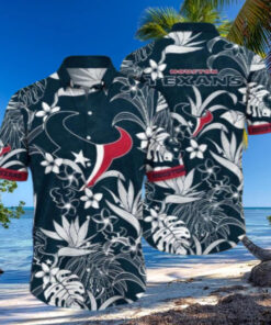 Monochrome Floral Elegance Houston Texans Hawaiian Shirt