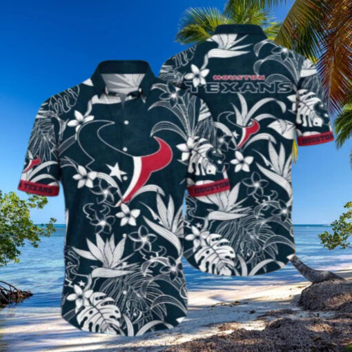Monochrome Floral Elegance Houston Texans Hawaiian Shirt