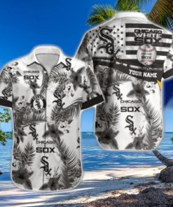 Monochrome Palm And Star Chicago White Sox Customizable Aloha Shirt