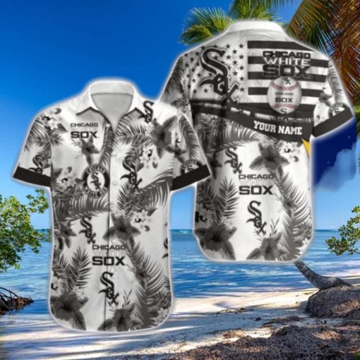 Monochrome Palm And Star Chicago White Sox Customizable Aloha Shirt