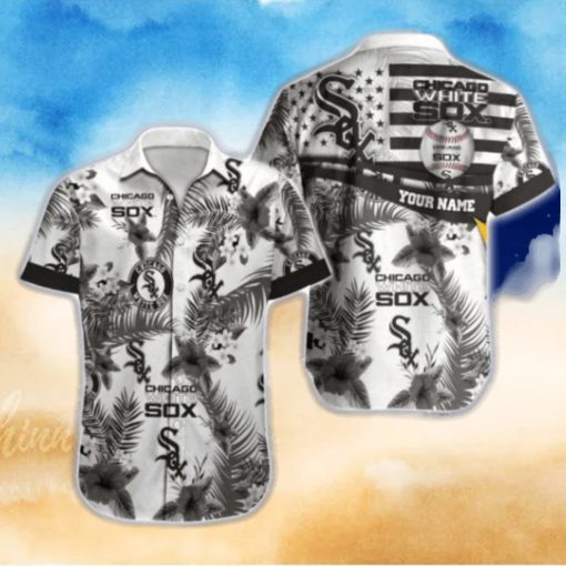Monochrome Palm And Star Chicago White Sox Customizable Aloha Shirt
