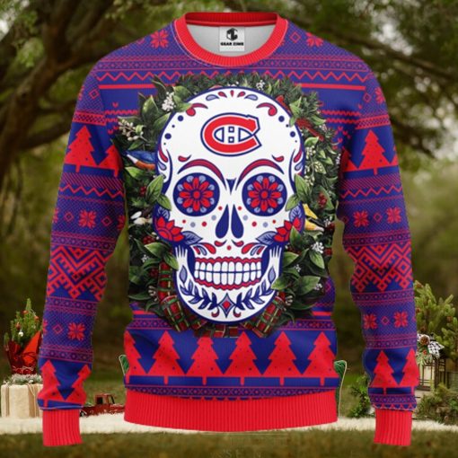 Montreal Canadians Skull Flower Ugly Christmas Ugly Sweater