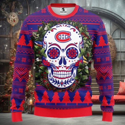Montreal Canadians Skull Flower Ugly Christmas Ugly Sweater