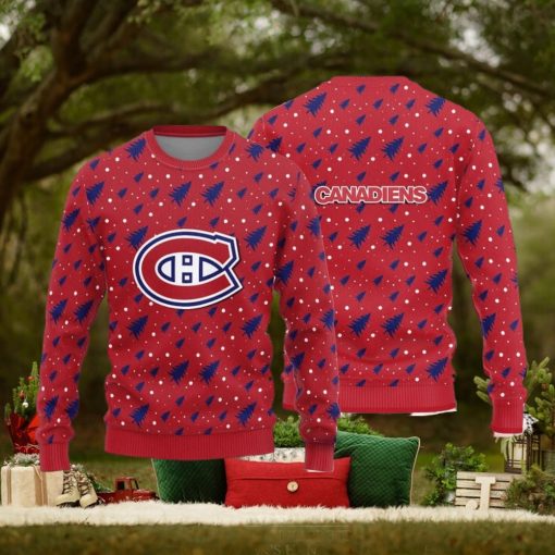 Montreal Canadiens Christmas Pine Tree Patterns Pattern Knitted Ugly Christmas Sweater AOP Gift For Men And Women