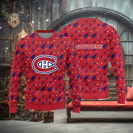 Montreal Canadiens Christmas Pine Tree Patterns Pattern Knitted Ugly Christmas Sweater AOP Gift For Men And Women