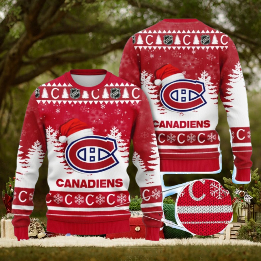 Montreal Canadiens Nhl Ice Hockey Christmas Santa Hat AOP Print 3D Ugly Sweater Montreal Canadiens Nhl Ice Hockey Christmas Santa Hat AOP Print 3D Ugly Sweater