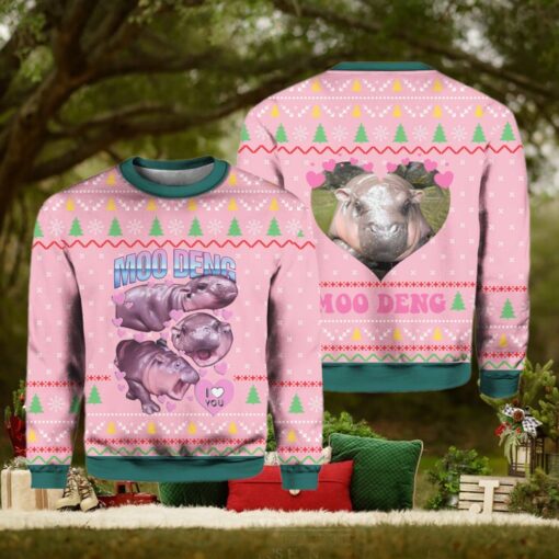 Moo Deng I Love You Ugly Christmas Sweater