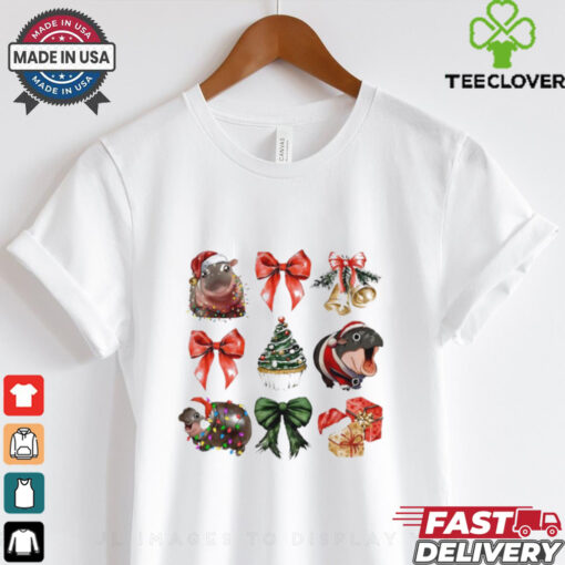 Moo Deng santa hat coquette Christmas tree shirt
