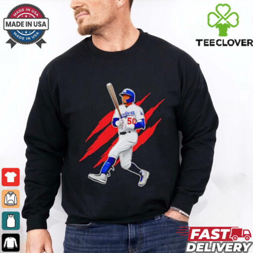 Mookie Betts Los Angeles Dodgers 2024 World Series Champions scratches shirt