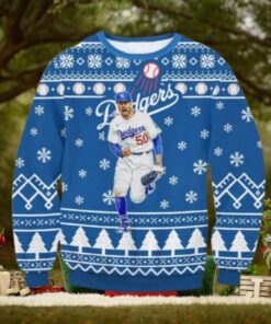 Mookie Betts Running Dodgers Snowflake Christmas Sweater