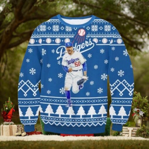 Mookie Betts Running Dodgers Snowflake Christmas Sweater