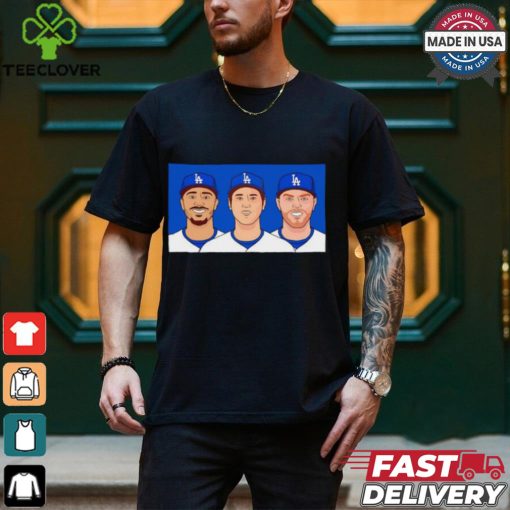 Mookie Betts Shohei Ohtani Freddie Freeman in LA Dodgers Big 3 shirt