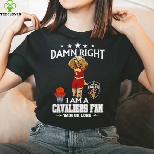 Moondog mascot damn right I am a Cavaliers fan win or lose hoodie, sweater, longsleeve, shirt v-neck, t-shirt