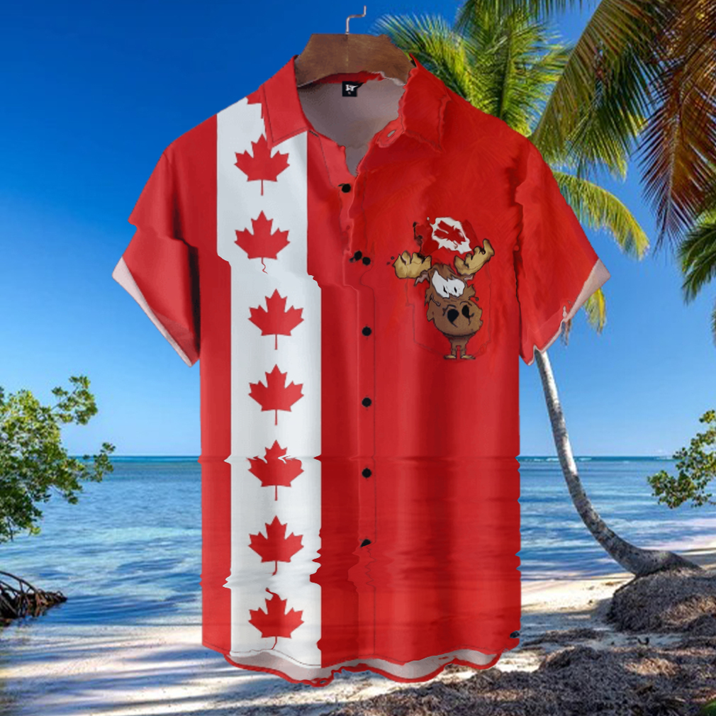 Moose Canada Day Button Casual Hawaiian Shirt Moose Canada Day Button Casual Hawaiian Shirt