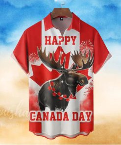 Moose Happy Canada Day Short Sleeve Hawaiian Shirt
