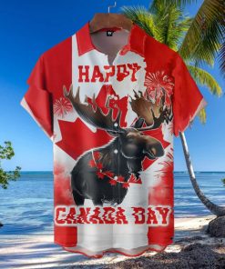 Moose Happy Canada Day Short Sleeve Hawaiian Shirt