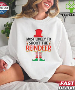 Most Likely To Shoot The Reindeer Elf Family Matching Christmas Pajama T Shirt