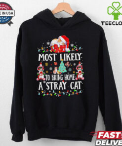 Most likely to bring home a stray cat Christmas light shirt