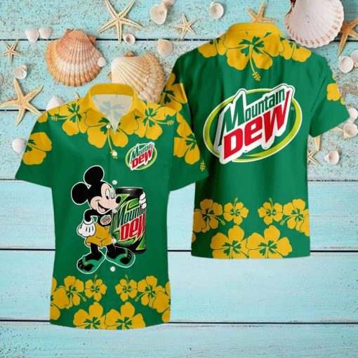 Mountain Dew Mickey Mouse Hibicus Flower Gift Hawaiian Set Shirt