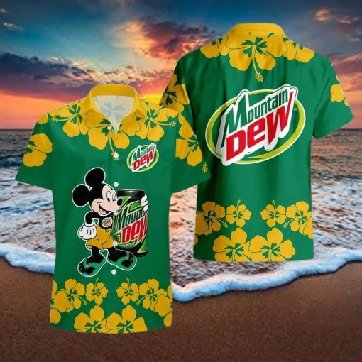 Mountain Dew Mickey Mouse Hibicus Flower Gift Hawaiian Set Shirt