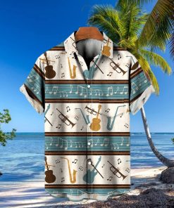 Music Rhythm Prints Repeating Stripes Pocket Hawaiian Shirt Oversized Vacation Shirt