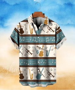 Music Rhythm Prints Repeating Stripes Pocket Hawaiian Shirt Oversized Vacation Shirt