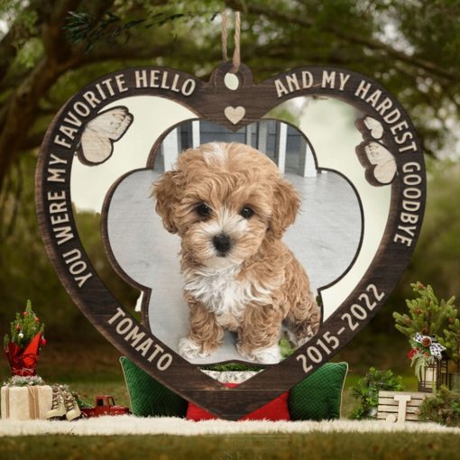 My Favorite Hello And My Hardest Goodbye   Personalized Custom Heart Shaped Wood Christmas Ornament